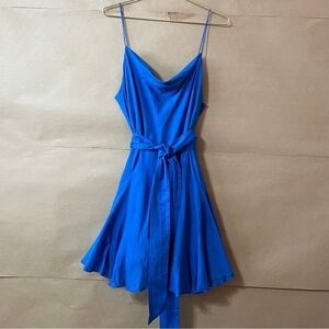 Alice + Olivia | Webber Cowl Neck Mini Dress Belted Godet Dress Blue Size 6